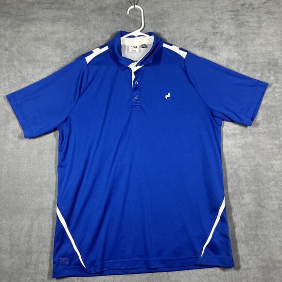 FILA Polo Shirt Men's Large Navy Blue Polyester Golf Performance Short Sleeve - Picture 1 of 7